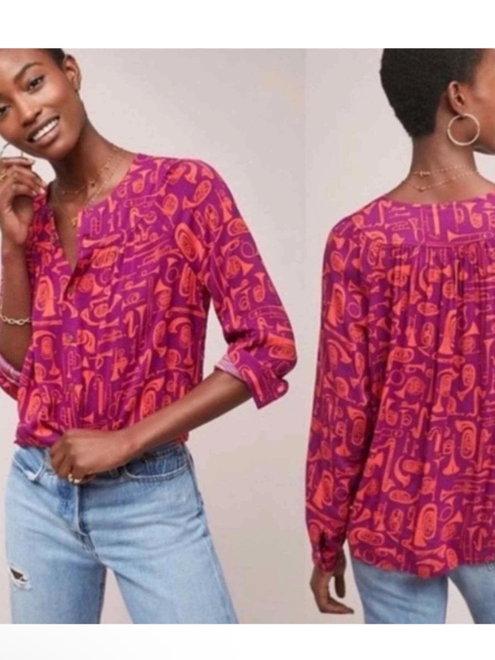 Anthropologie Toot Your Horn 22 of 52 Conversations Instrumet Shirt Blouse 8